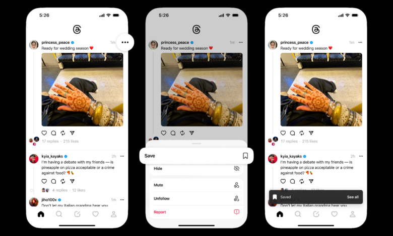 Meta’s Threads app is getting a bookmarking feature to save posts