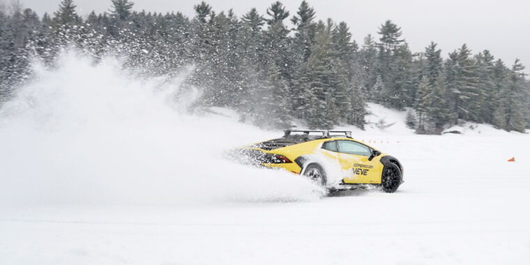 A frozen lake and several Lamborghinis provide lessons on traction control