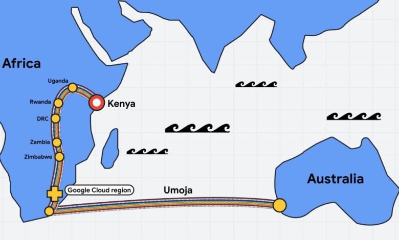 Google plans to run a fiber optic cable from Kenya to Australia